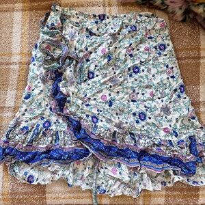 Blue floral wrap skirt